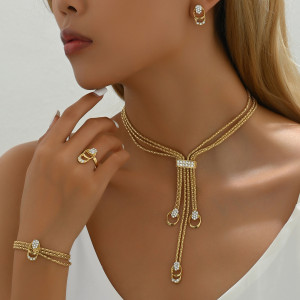 Diamond inlaid ring necklace bracelet earring set