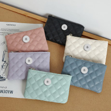 Lingge Short PU Soft Leather Wallet Card Coin Bag fit 20MM  Snaps button jewelry wholesale