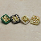 20MM Square resin inlaid metal carving silver plated snap charms