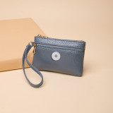 Litchi Pattern Double Zipper Handheld Wallet PU Solid Color Card Coin Storage Bag fit 20MM  Snaps button jewelry wholesale
