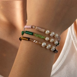 Stainless steel bead pearl natural stone bracelet