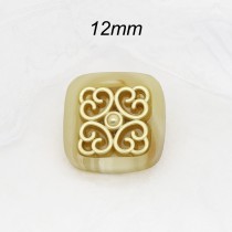 12MM Square resin inlaid metal carving silver plated snap charms