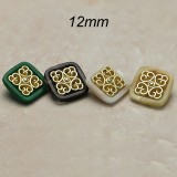 12MM Square resin inlaid metal carving silver plated snap charms