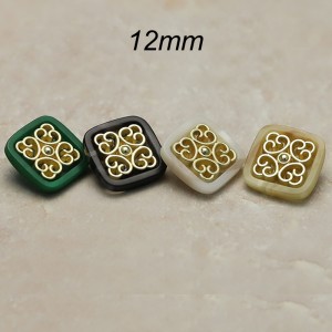 12MM Square resin inlaid metal carving silver plated snap charms