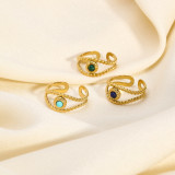 Stainless steel natural stone open ring