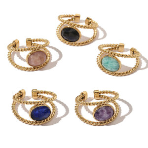 Stainless steel natural stone open ring