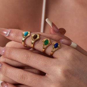 Stainless steel natural stone open ring