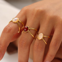 Stainless steel natural stone open ring