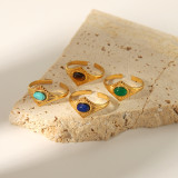 Stainless steel natural stone open ring