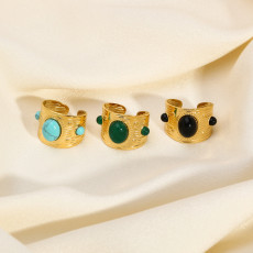 Stainless steel natural stone open ring
