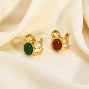 Stainless steel natural stone open ring