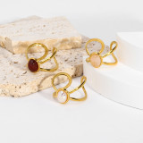 Stainless steel natural stone open ring