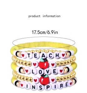 Teacher's Day Bracelet Festival Party Soft Ceramic Apple Bracelet Set Round Beads English Letter Beads Elastic Bracelet