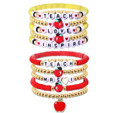 Teacher's Day Bracelet Festival Party Soft Ceramic Apple Bracelet Set Round Beads English Letter Beads Elastic Bracelet