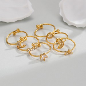 Stainless steel diamond studded multi-element open ring