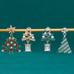 Diamond studded Christmas tree earrings and colorful diamond earrings