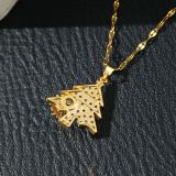 Rotating diamond studded snowflake Christmas tree stainless steel necklace