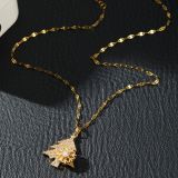Rotating diamond studded snowflake Christmas tree stainless steel necklace
