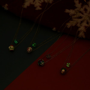 Stainless steel Christmas luminous necklace, Christmas tree, Santa Claus, glass round bead double-layer necklace