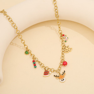 Stainless steel Christmas sled reindeer Santa Claus Christmas tree bracelet necklace earrings