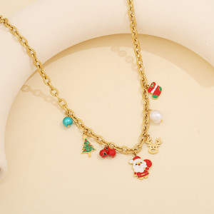 Stainless steel Christmas sled reindeer Santa Claus Christmas tree bracelet necklace earrings