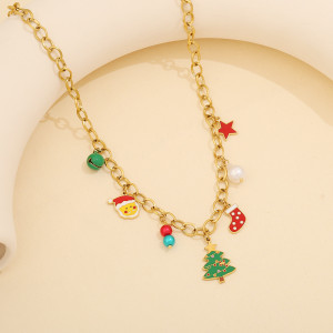 Stainless steel Christmas sled reindeer Santa Claus Christmas tree bracelet necklace earrings