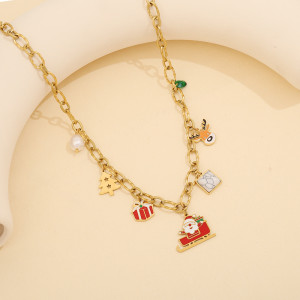 Stainless steel Christmas sled reindeer Santa Claus Christmas tree bracelet necklace earrings