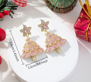 Christmas tree earrings with fashionable diamond inlay