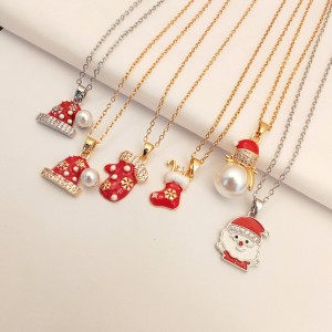 Christmas stainless steel necklace with zircon pendant accessory