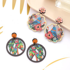 Bohemian style coconut tree flower bird hollow earrings