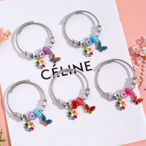 Rainbow Butterfly Stainless Steel Silver Bracelet Sunflower Pendant Bracelet
