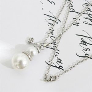 Christmas necklace, Christmas gift set with diamonds, pearls, snowman, gourd pendant, long chain