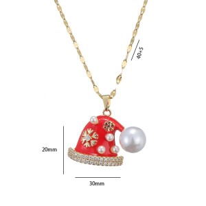 Christmas stainless steel necklace with zircon pendant accessory