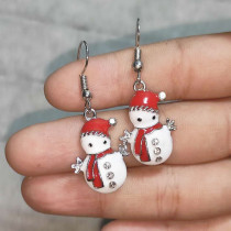 Christmas snowman cartoon earrings with diamond studded alloy earrings