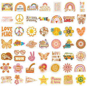 50 pieces of Groovy Boho Hippie stickers for luggage decoration, guitar notebook, waterproof stickers