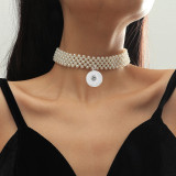 Handmade pearl bead crystal necklace with woven pearls fit 20mm Snaps button jewelry wholesale