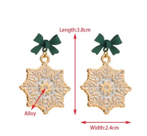 Christmas Bow Earrings Alloy Drip Oil Diamond Snowflake Earrings
