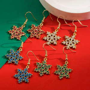 Christmas Earrings Alloy Drip Oil Snowflake Hollow Earrings