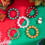 Snowman Bell Printed Resin Round Bead Elastic Bracelet Colored Beaded Christmas Bracelet