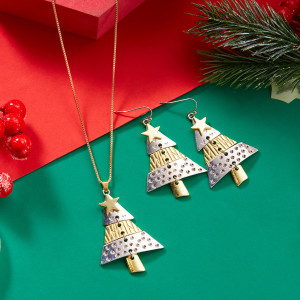 Metal Christmas Tree Long Earrings Party Carnival Fashion Luxury Earrings Necklace Set