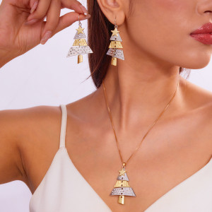 Metal Christmas Tree Long Earrings Party Carnival Fashion Luxury Earrings Necklace Set
