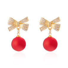 Christmas earrings with bow, round beads, and diamond studded earrings