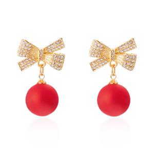 Christmas earrings with bow, round beads, and diamond studded earrings