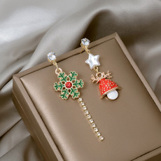 Christmas Snowflake Bell Asymmetric Long Earrings Colorful Christmas Festival Earrings