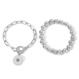 Hot Girl Round Bead Chain Stacked Necklace Bracelet fit 20mm Snaps button jewelry wholesale