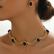 Palace style retro light luxury inlaid gemstone necklace earrings