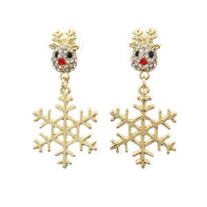 Christmas Snowflake Deer Water Diamond Earrings