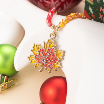 Christmas Maple Leaf Glass Bead Pendant Thanksgiving Necklace