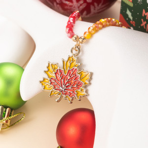 Christmas Maple Leaf Glass Bead Pendant Thanksgiving Necklace