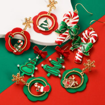 Christmas Drip Oil Deer Snowflake Candy Earrings